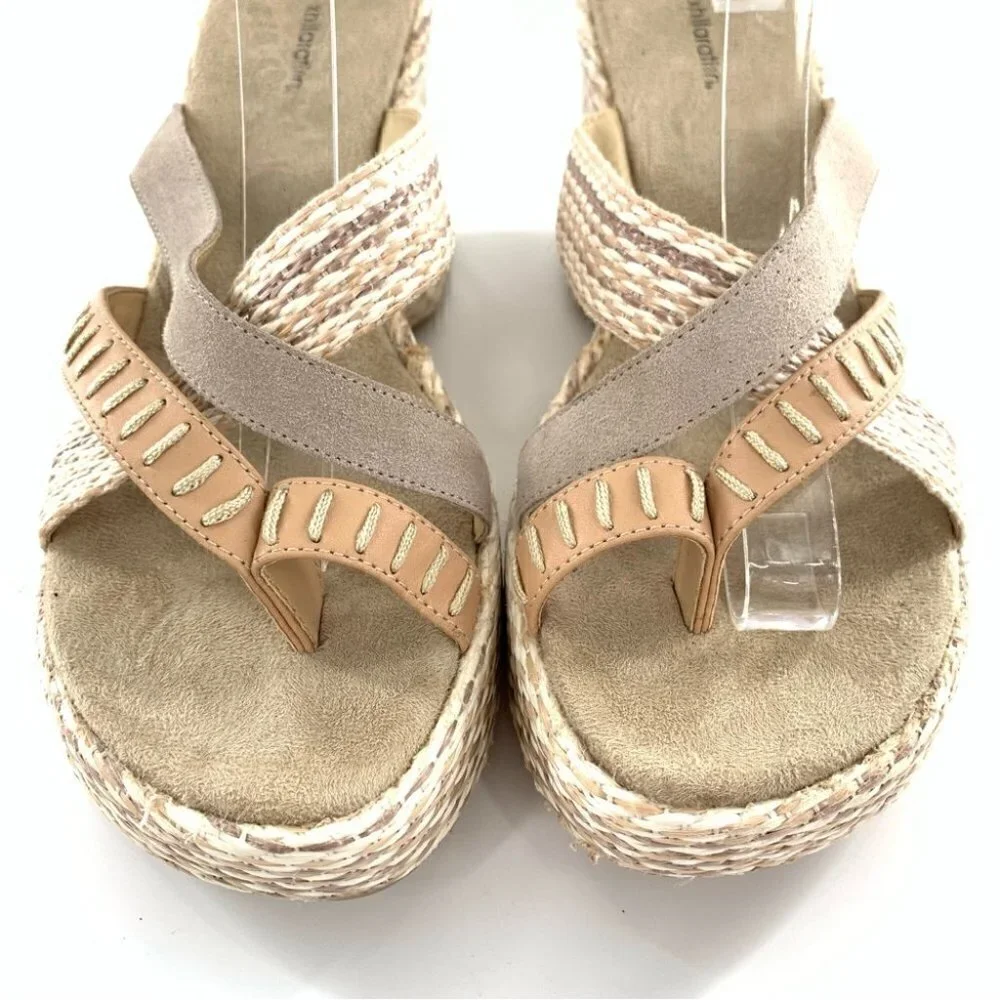 Xhilaration sandals 9 gray tan leather suede chunky platforms vintage y2k 90s